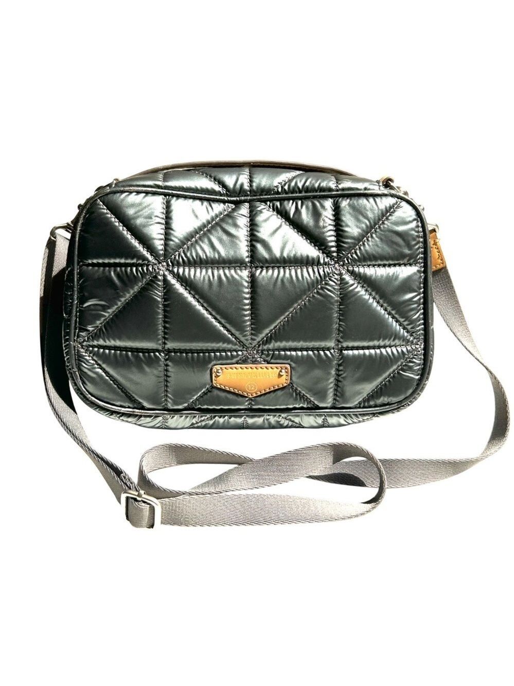 TWELVElittle Diaper or Travel Crossbody Bag Quilted Metallic Silver Gray